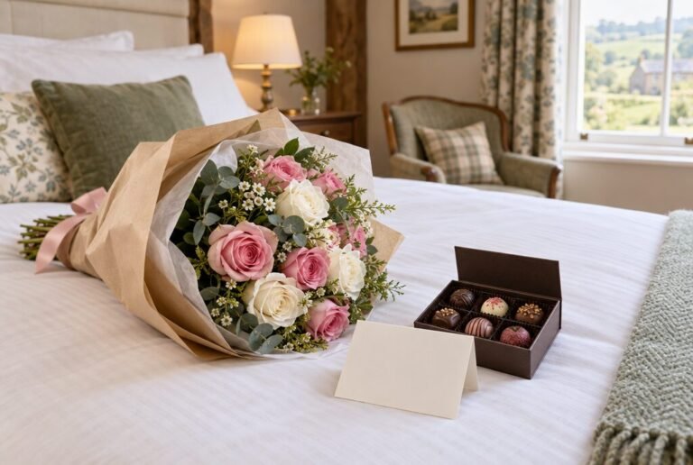 Flowers and chocolates on arrival