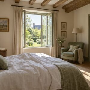 Sunny guesthouse bedroom on a slow morning